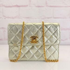 Chanel Vintage Metallic Quilted Mini Lambskin Flap Bag
